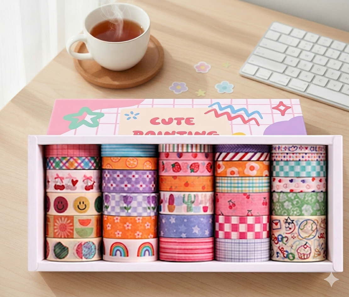 Set de 32 Washi Tapes "Cute Painting" – Décorez avec douceur et créativité