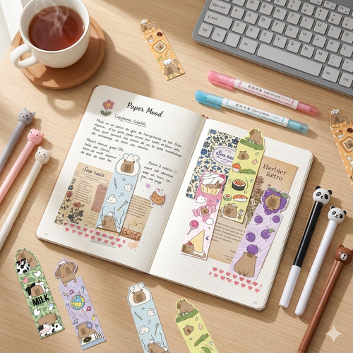 Collection "Capybaras Créatifs" – Set de Marque-Pages Illustrés Mignons ✨🐾