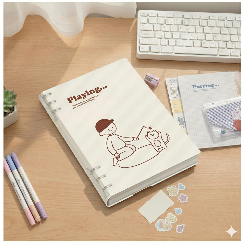 Carnet à Anneaux "Blue Cat" – Votre Compagnon d'Inspiration Rechargeable