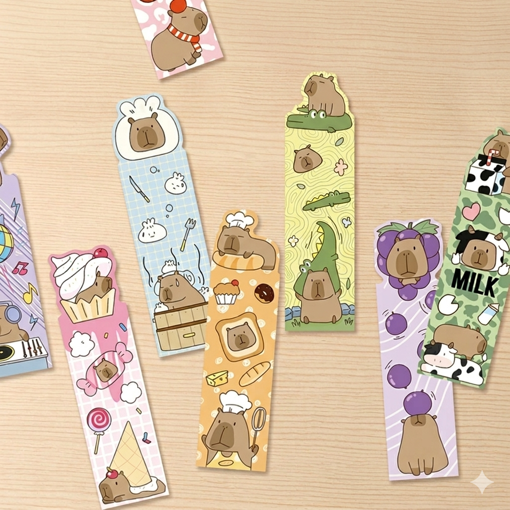 Collection "Capybaras Créatifs" – Set de Marque-Pages Illustrés Mignons ✨🐾