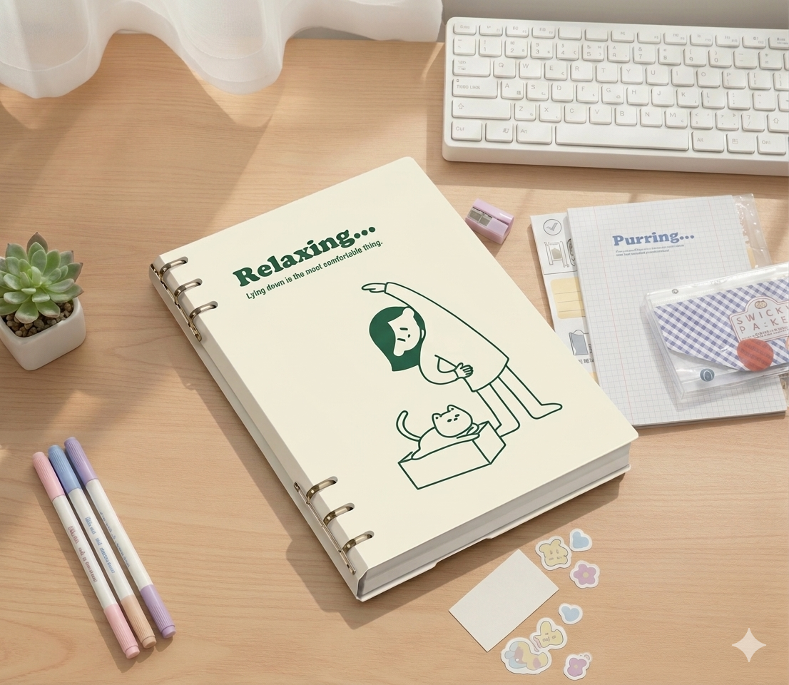 Carnet à Anneaux "Blue Cat" – Votre Compagnon d'Inspiration Rechargeable