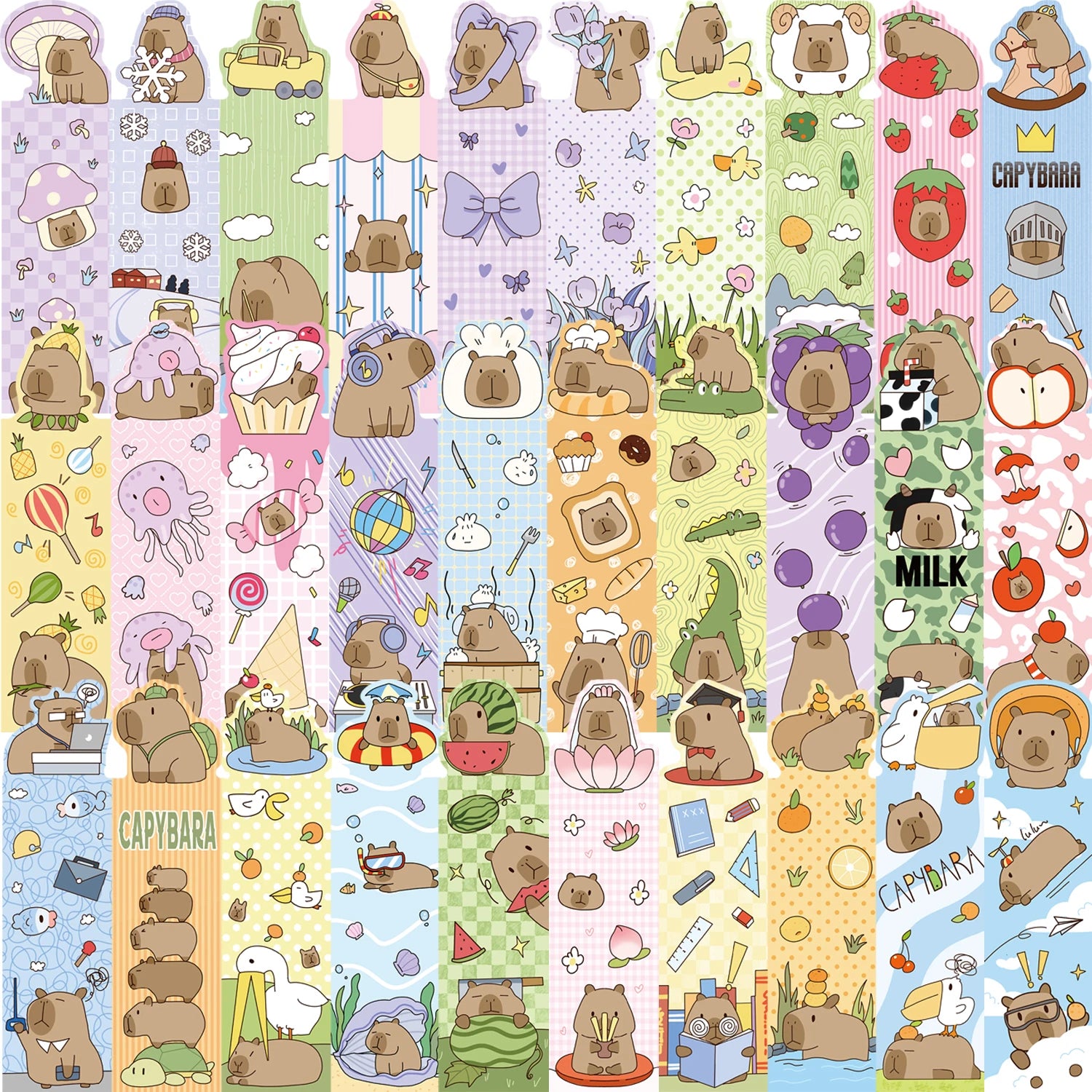 Collection "Capybaras Créatifs" – Set de Marque-Pages Illustrés Mignons ✨🐾