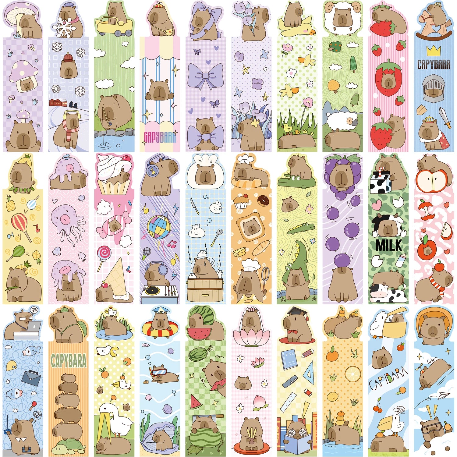 Collection "Capybaras Créatifs" – Set de Marque-Pages Illustrés Mignons ✨🐾