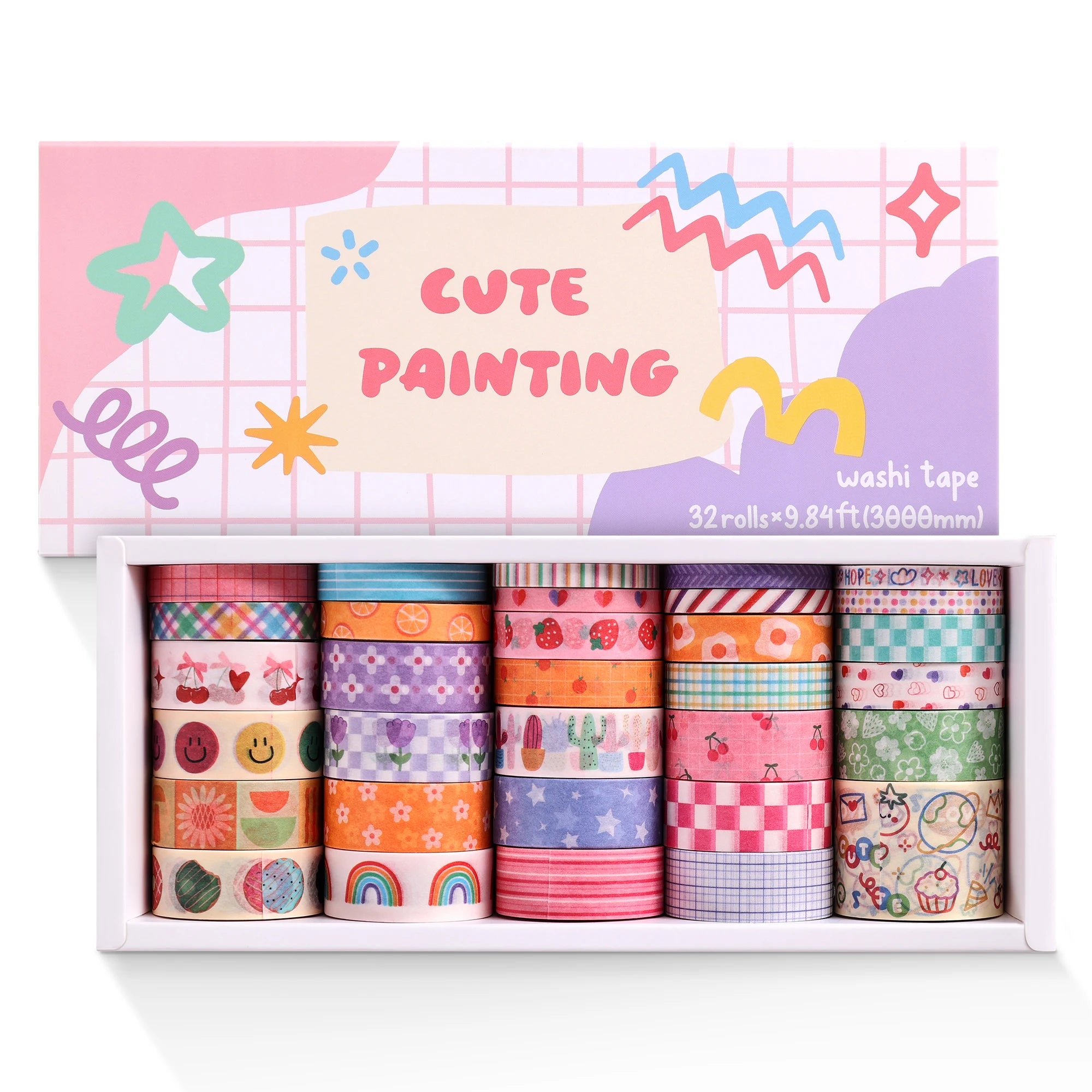 Set de 32 Washi Tapes "Cute Painting" – Décorez avec douceur et créativité