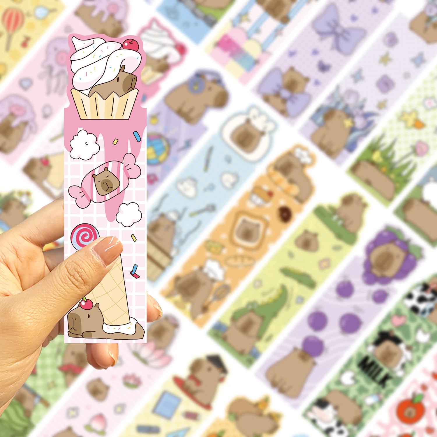 Collection "Capybaras Créatifs" – Set de Marque-Pages Illustrés Mignons ✨🐾