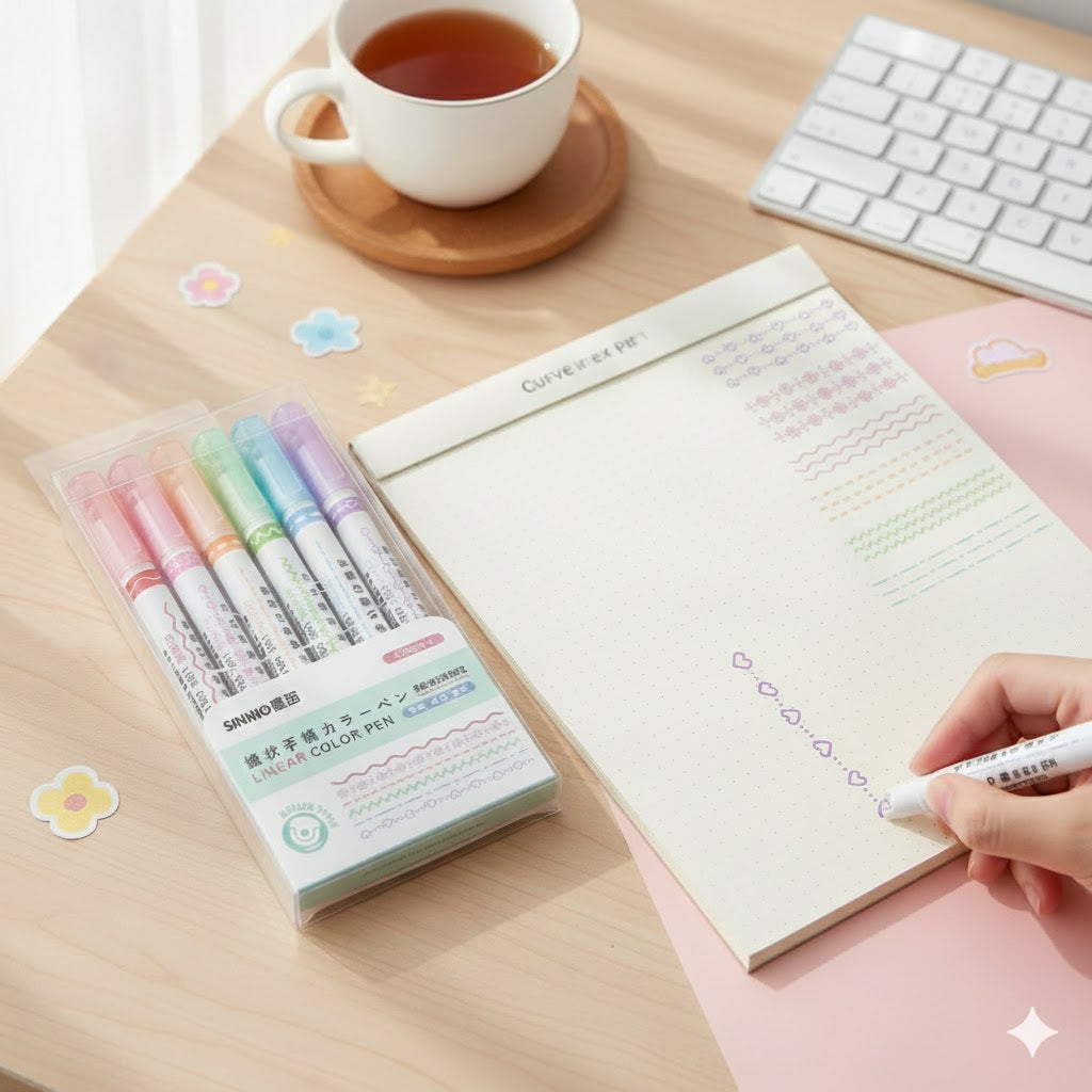 Set de 6 Surligneurs à Motifs "Curve Line" – La touche créative pour vos notes