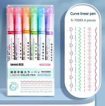 Set de 6 Surligneurs à Motifs "Curve Line" – La touche créative pour vos notes