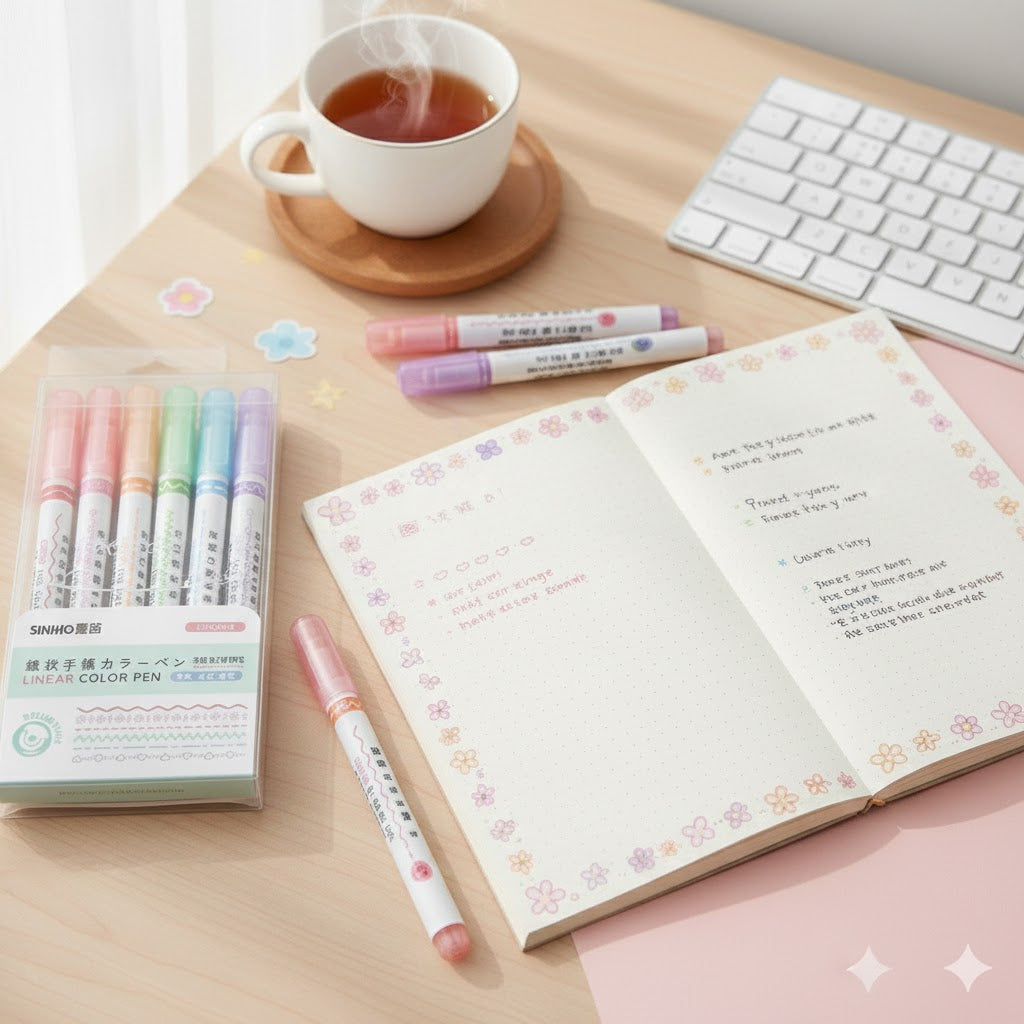 Set de 6 Surligneurs à Motifs "Curve Line" – La touche créative pour vos notes